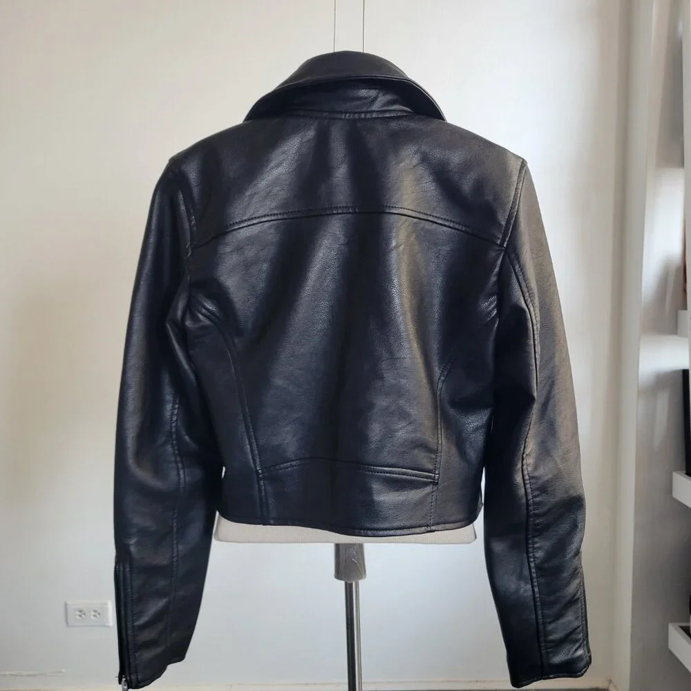 NWOT – Abercrombie & Fitch Black Faux Leather Moto Jacket (Size: M) - Picture 5 of 16